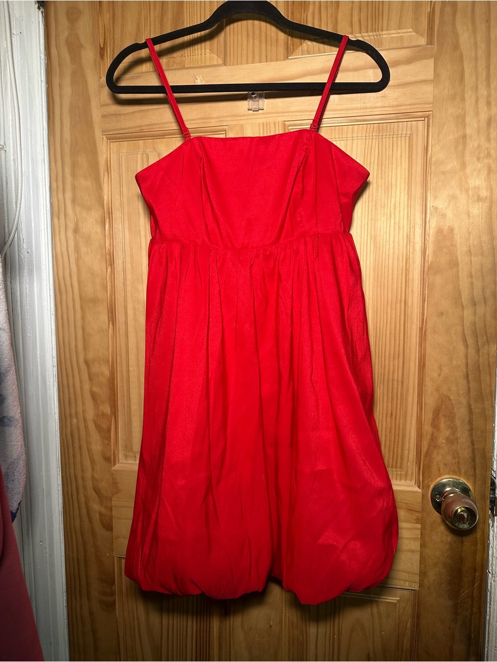 a new day Bright Red Spaghetti-Strap Bubble Hem Party Dress